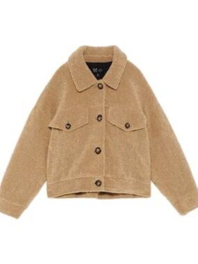 Zara TRF Quilted Lined Jacket with Sherpa Trim in Black and Cream